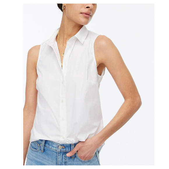 J.Crew Petite Sleeveless Cotton Poplin Shirt White Signature Fit Classic XSP NWT - Picture 1 of 11
